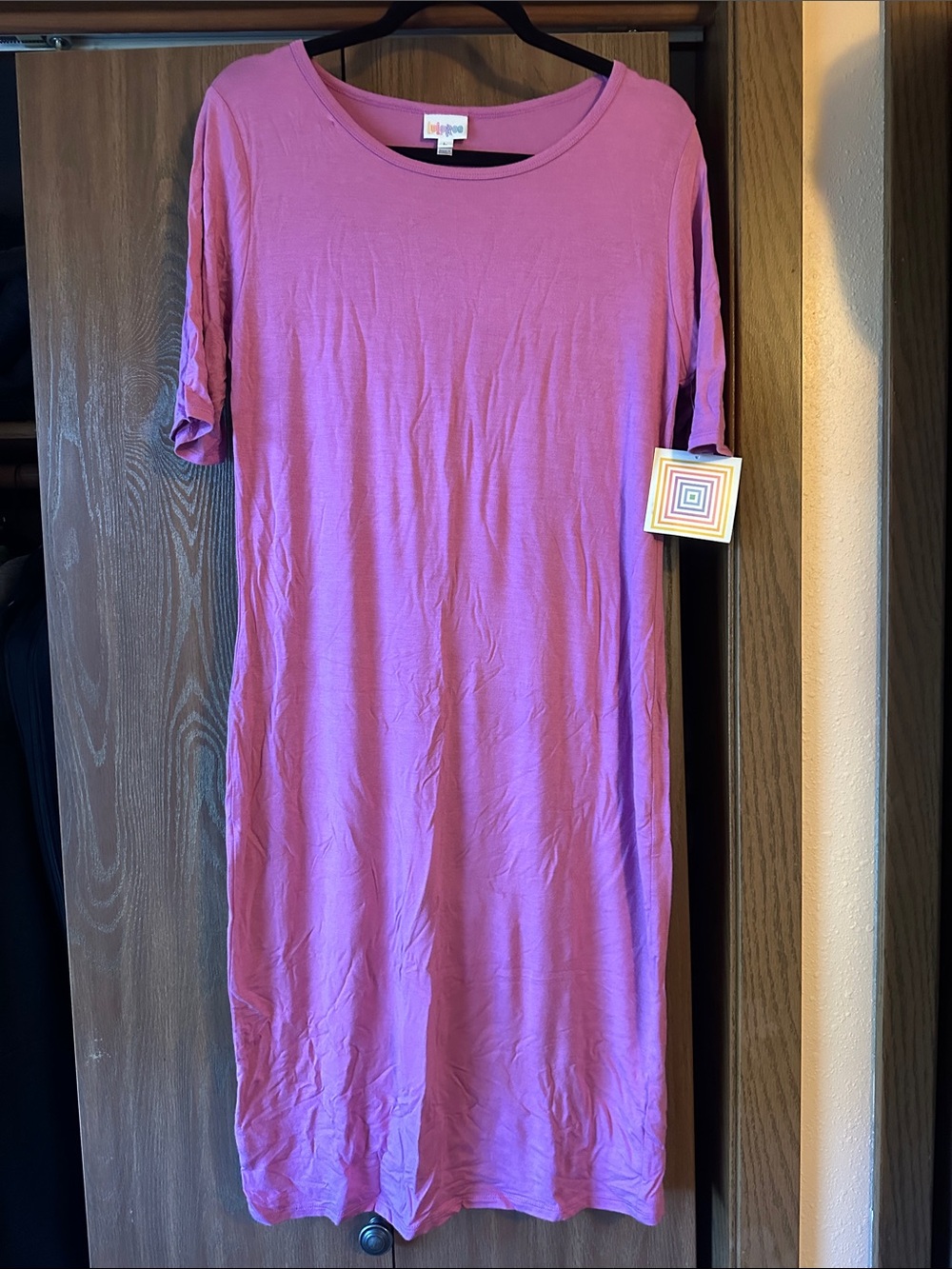 LuLaRoe Pink Lavender Midi Julia T-Shirt Dress size L